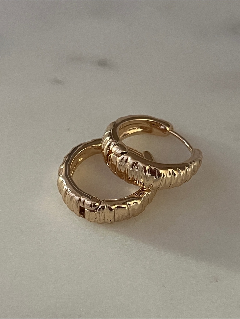 Gold Textured Hoop Earrings - Women Jewelry